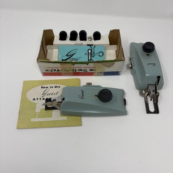 Set of 2 Greist Buttonholers Model Automatic Buttonhole Stitch Attachments w Box - Picture 2 of 12
